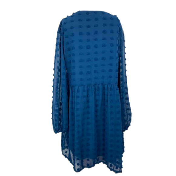 Kirundo Dress Womens Sz M Teal Blue A Line Mini Flowy‎ Sheer Textured New - Picture 4 of 10